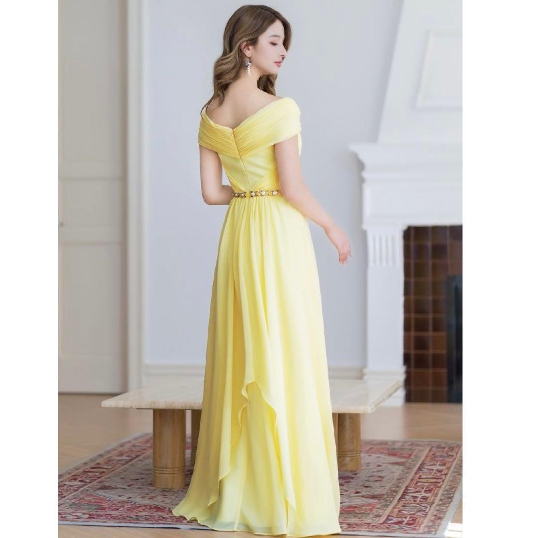 SETTAN イエロー ビジュー　オフショル　ロングドレス