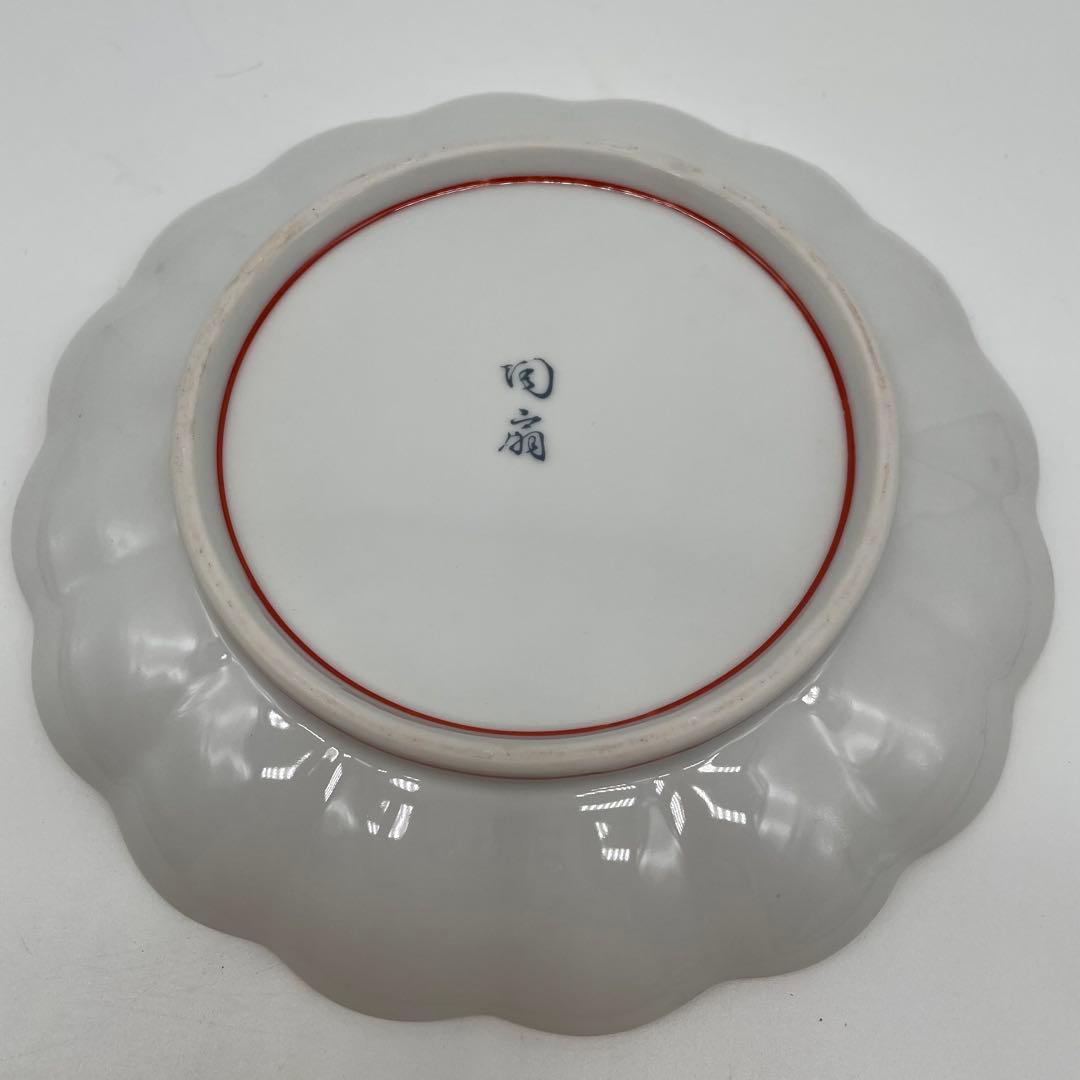 未使用 有田焼 陶扇菊割皿5枚セット 陶扇 田扇 菊割皿 錦絵 金彩 古伊万里