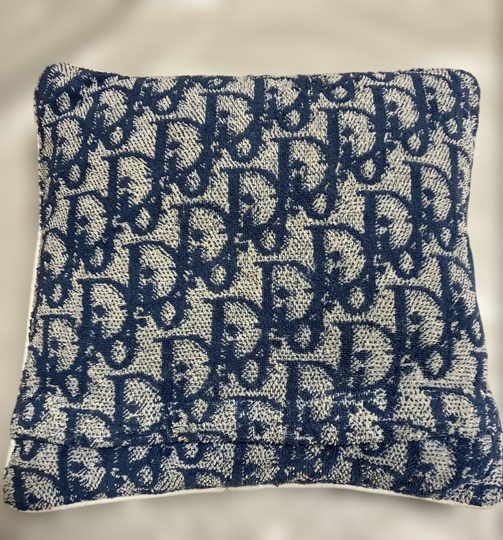 Diorクリスチャンディオール クッションカバートロッター柄ネイビー パイル生地