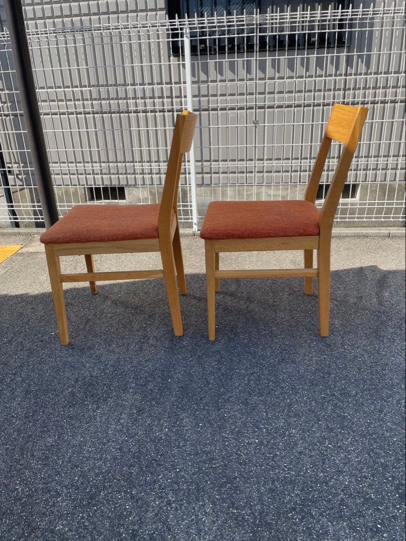 NOCE 木製フレーム オレンジ布張り ダイニングチェア2脚セット