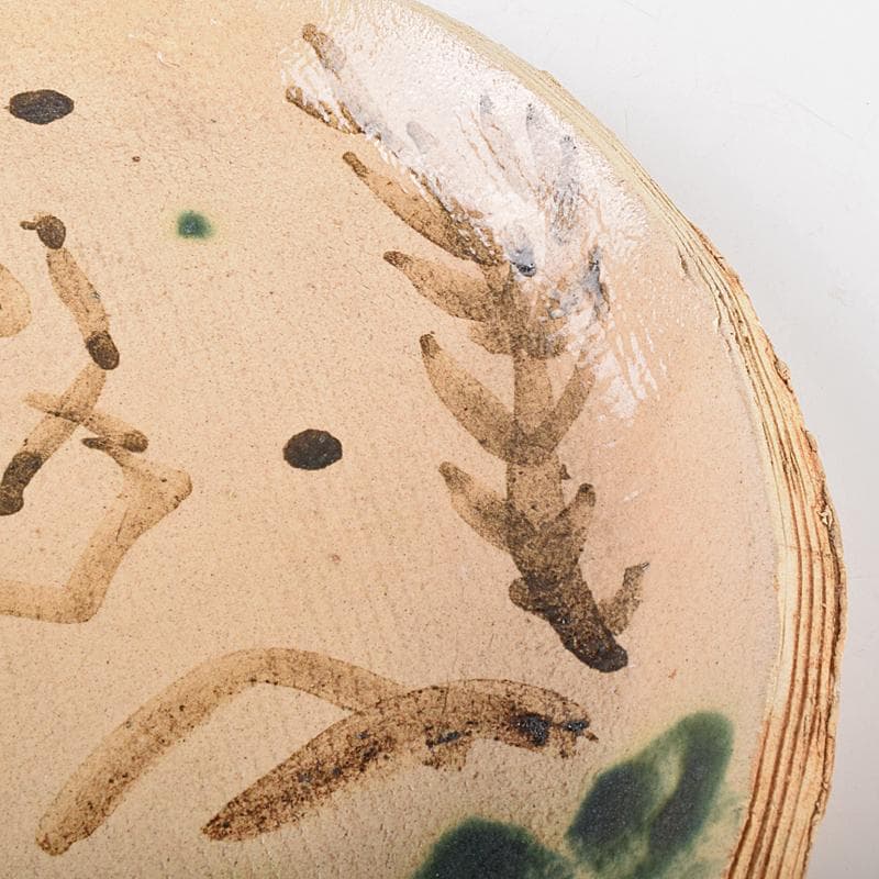 北大路魯山人作　織部　蟹絵　皿　時代箱付　V　R7715