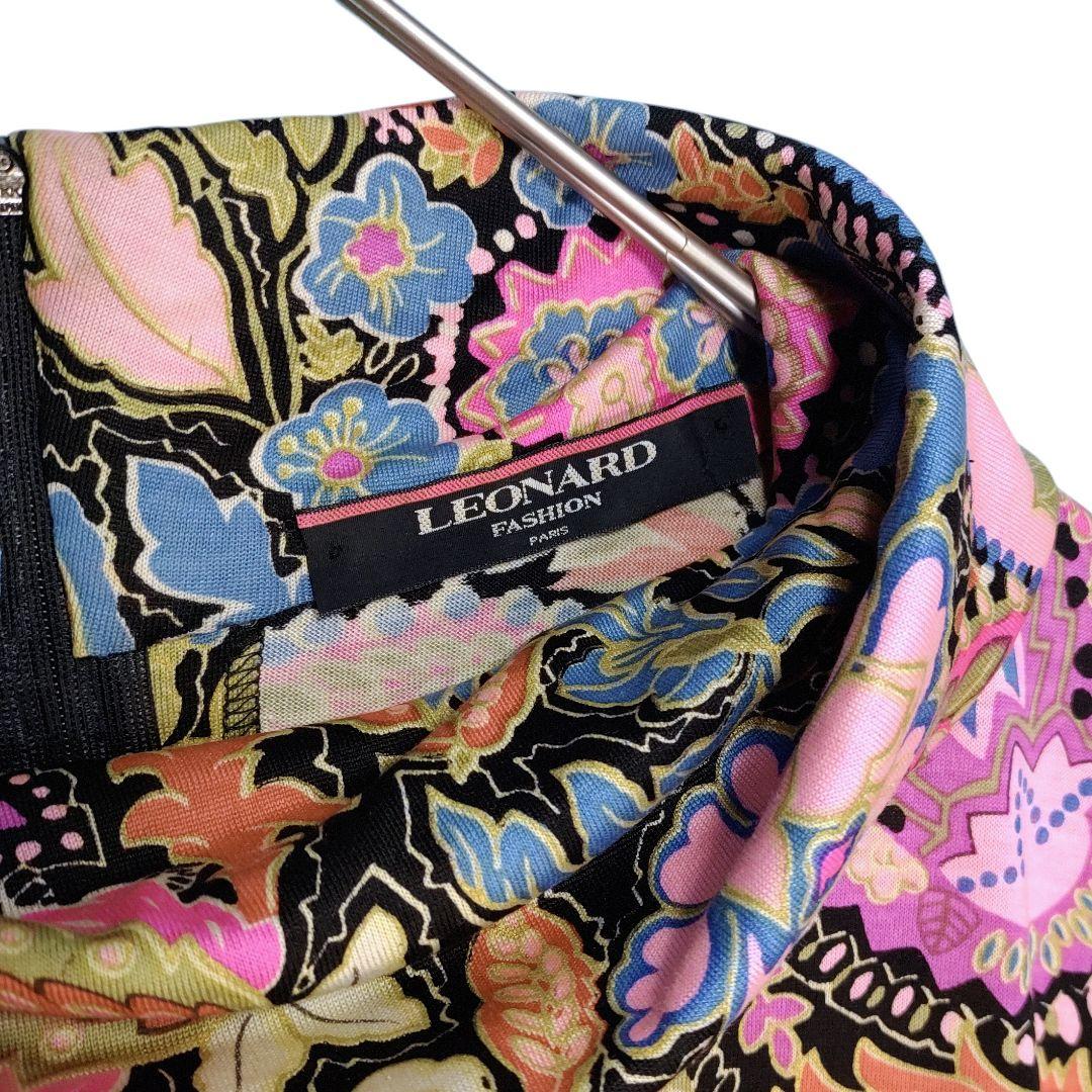 ☆ LEONARD シルク混 ハイネック フラワー&ペイズリー柄 長袖カットソー