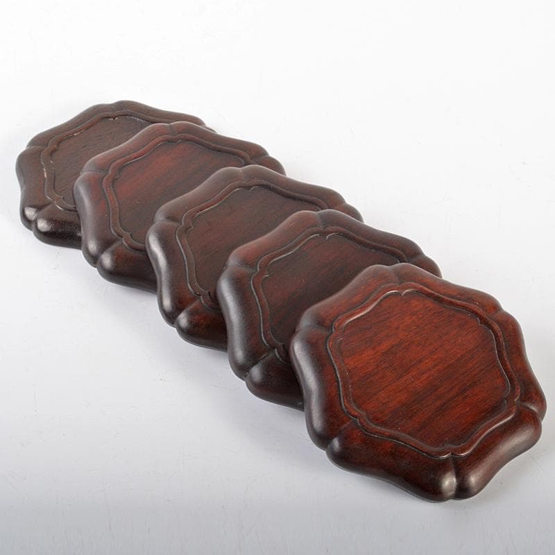 中国　唐木紫檀製　茶托　小皿　五客　V R6563E