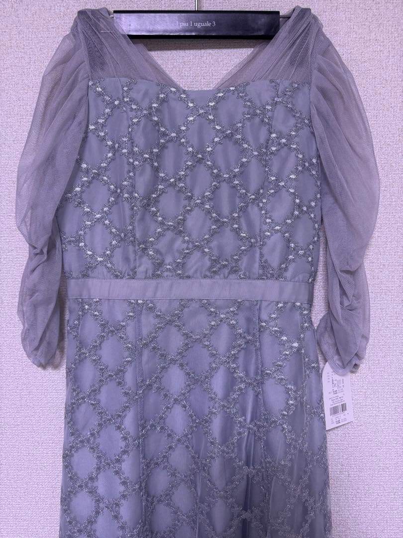 Floral diagonal check flare dress グレー