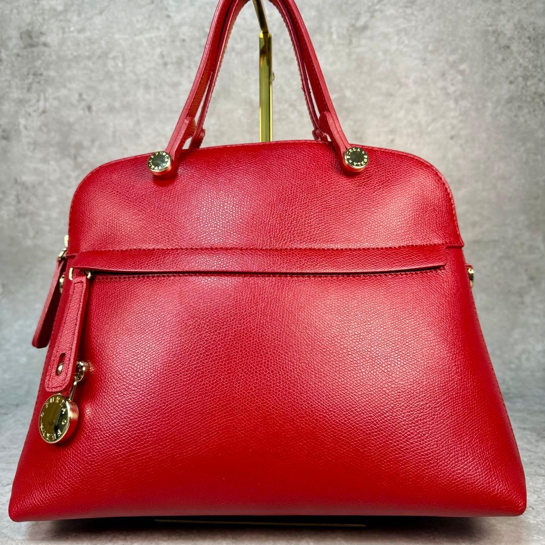 【極美品】FURLA フルラ パイパー M 赤 2WAY ハンドバッグ