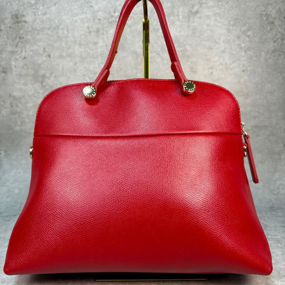 【極美品】FURLA フルラ パイパー M 赤 2WAY ハンドバッグ