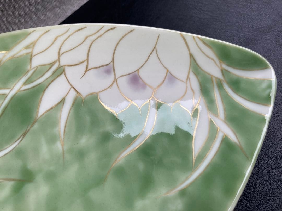 京焼　陶葊　陶あん　月下美人　舟型皿　舟形大皿