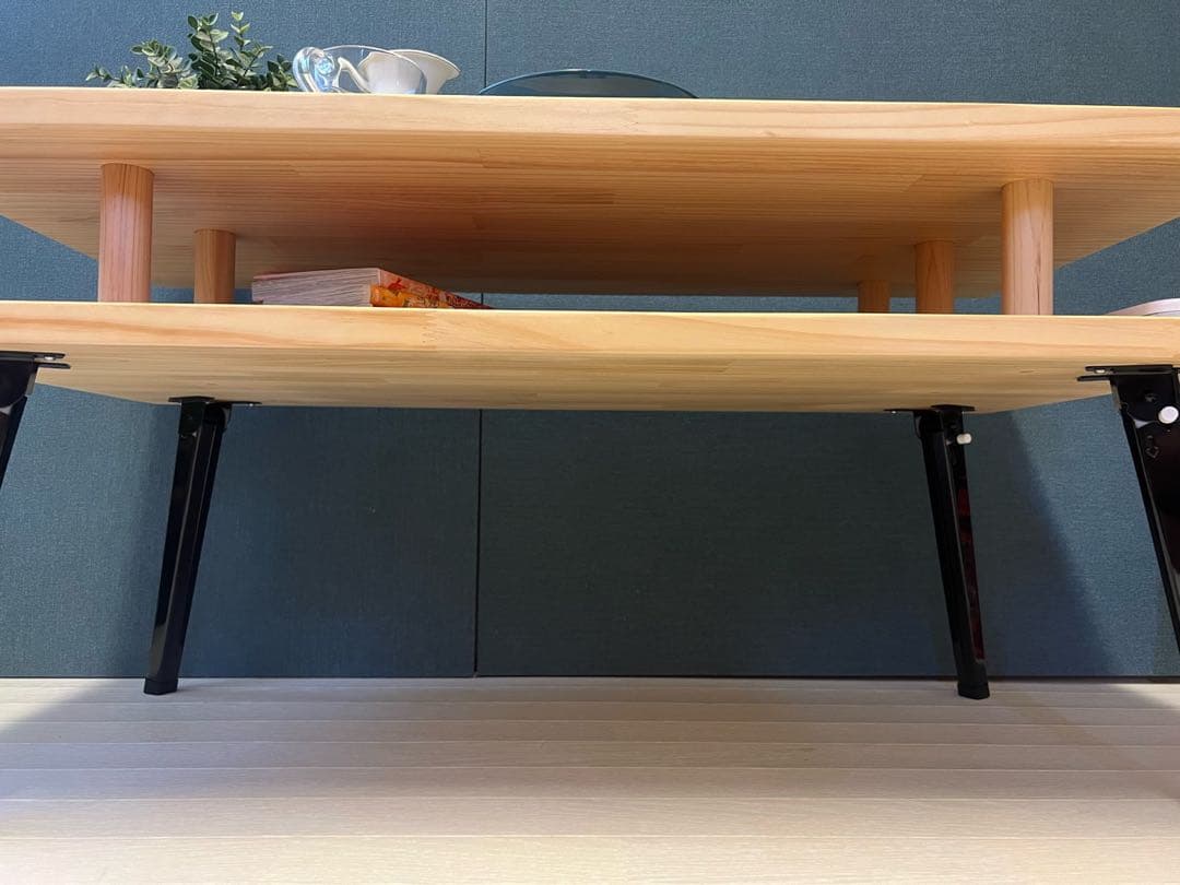 【在庫整理】 ローテーブル 長方形 収納付き 90cm パイン 折りたたみ脚