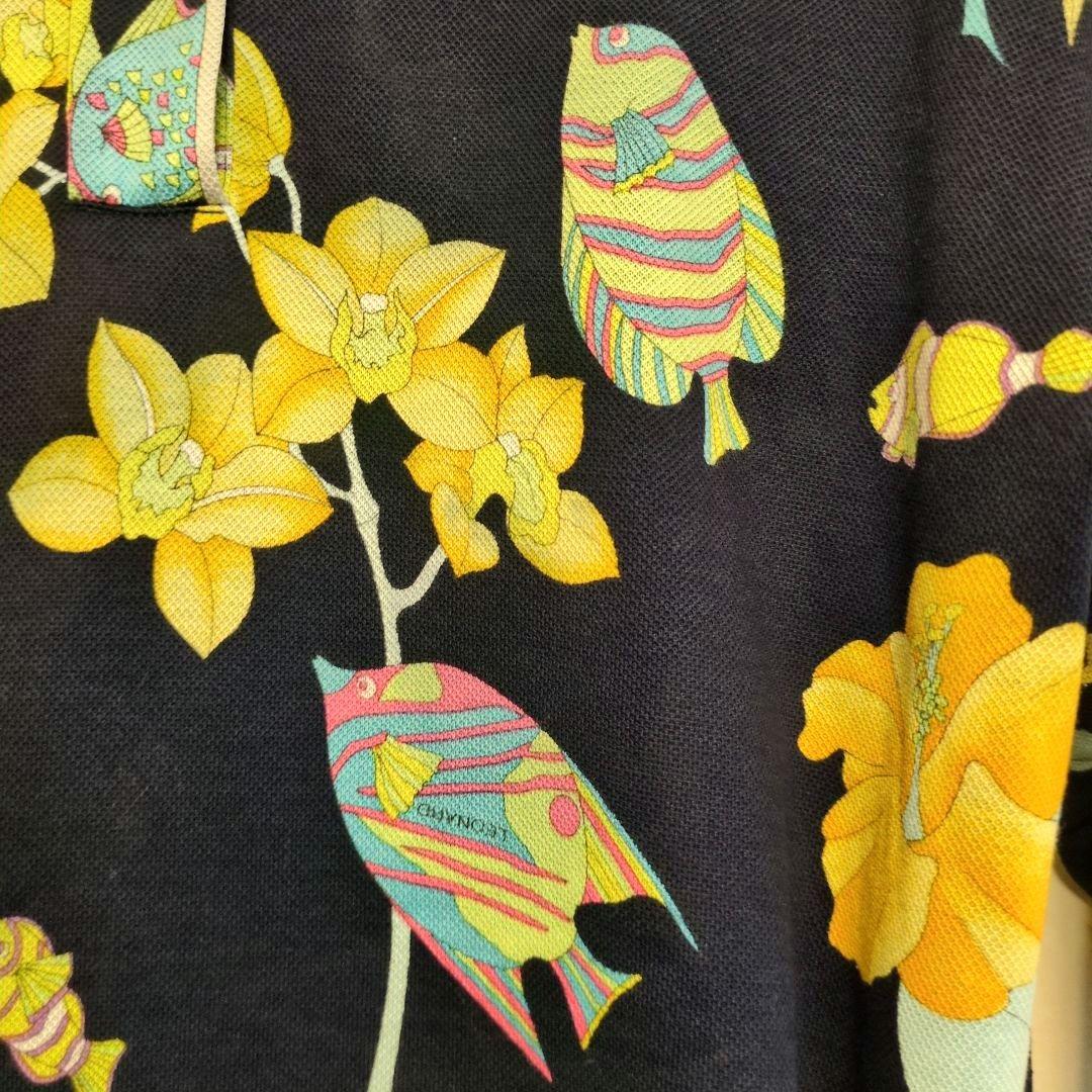 REONARD SPORT レオナール　熱帯魚とシンビジューム 長袖ポロシャツ