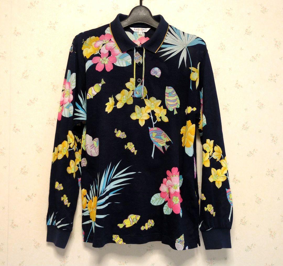 REONARD SPORT レオナール　熱帯魚とシンビジューム 長袖ポロシャツ