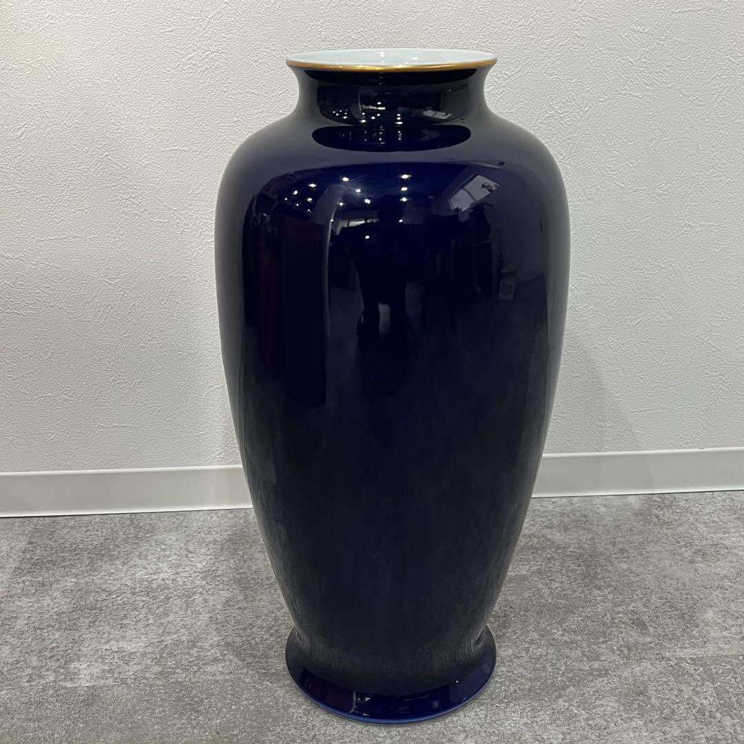 未使用 深川製磁 ルリ牡丹 花瓶 インテリア 細長１４号花生 金彩瑠璃 花器