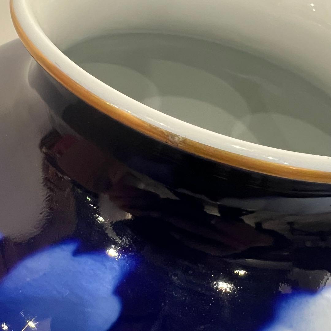 未使用 深川製磁 ルリ牡丹 花瓶 インテリア 細長１４号花生 金彩瑠璃 花器