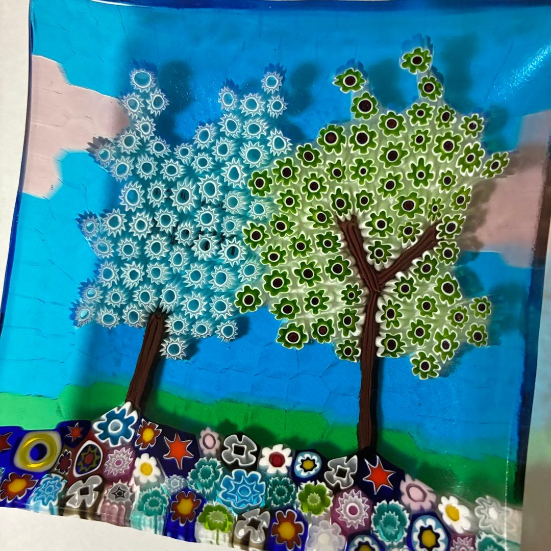 ベネチアンガラス ミルフィオリ プレート スクエア ガラス 豆皿 ムラーノ