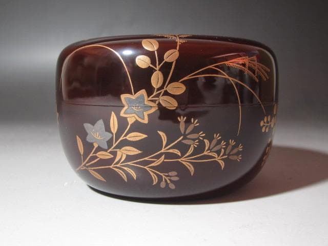 ★　宗陽　春桜草花蒔絵　平棗　裏千家　十五代　鵬雲斎の花押がございます★x417