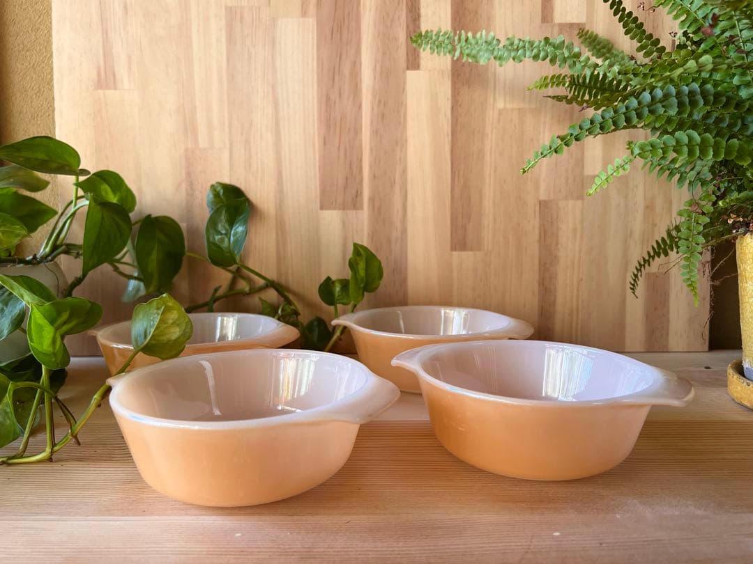 ヴィンテージ ファイヤーキング4個セットピーチラスター グラタン スープボール