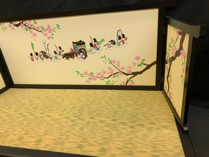 橋、桜、子供　屏風　飾り台　セット　雛人形