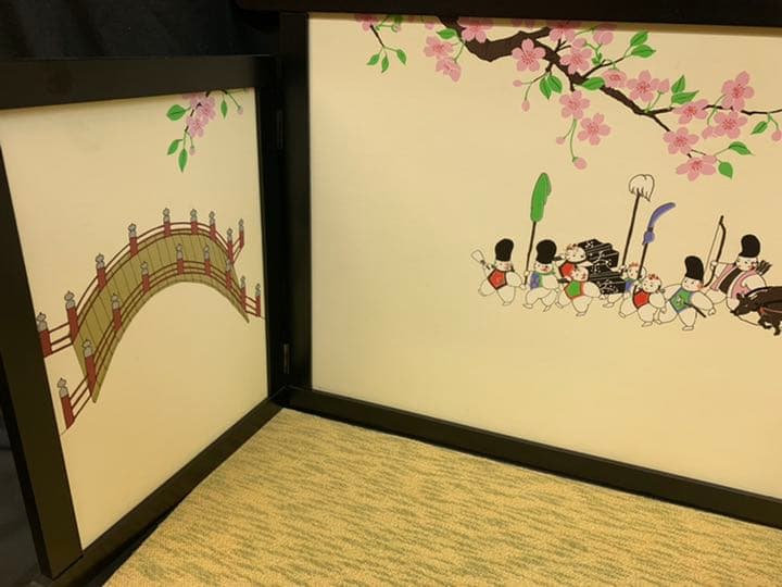 橋、桜、子供　屏風　飾り台　セット　雛人形