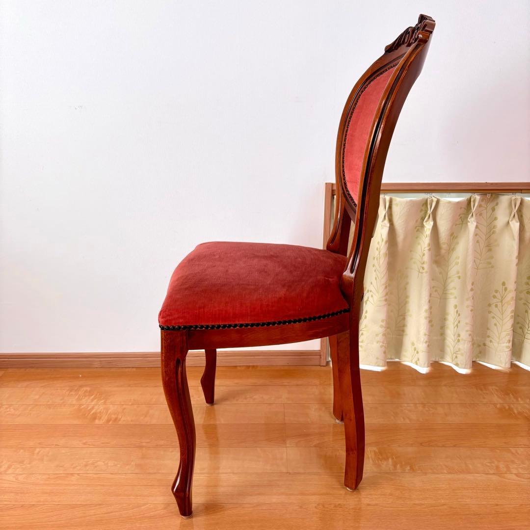 アンティーク調 猫脚チェア 木製チェア 彫刻デザイン ベロア調 レッド 椅子