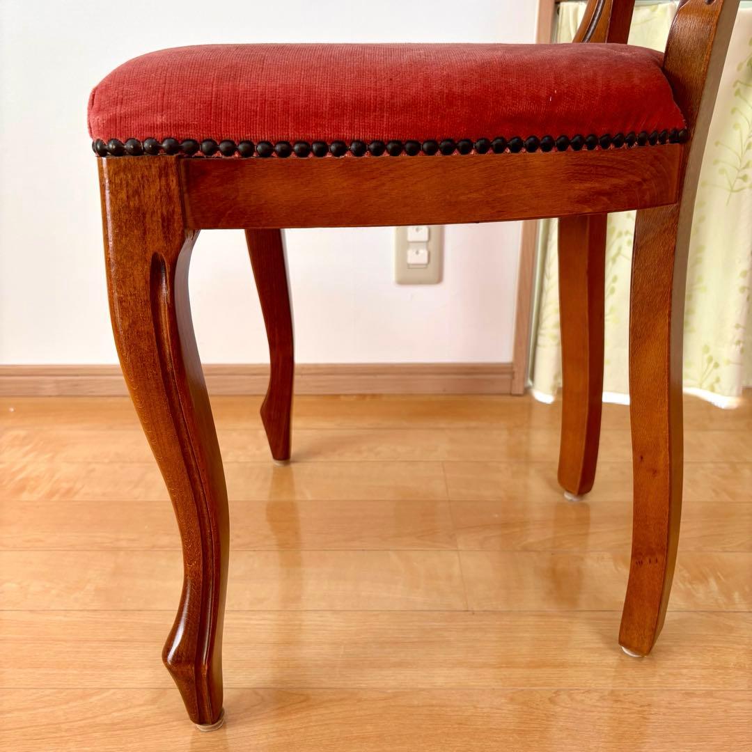 アンティーク調 猫脚チェア 木製チェア 彫刻デザイン ベロア調 レッド 椅子