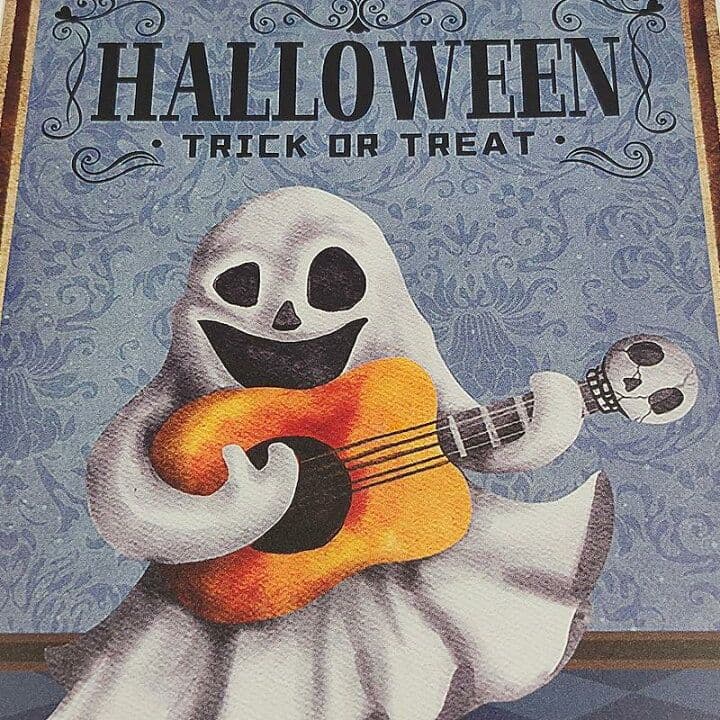 デザイン看板 A4】ハロウィン飾りお化けギター★ポスター絵お化け音楽インテリア