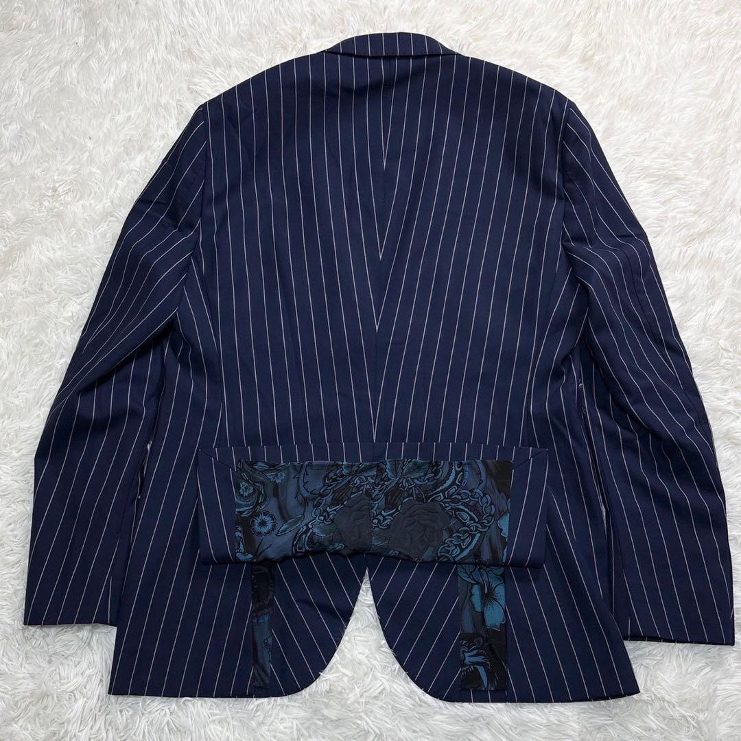 未使用級!L相当　ETRO スーツ　ネイビー　裏地ペイズリー　ストライプ　シルク