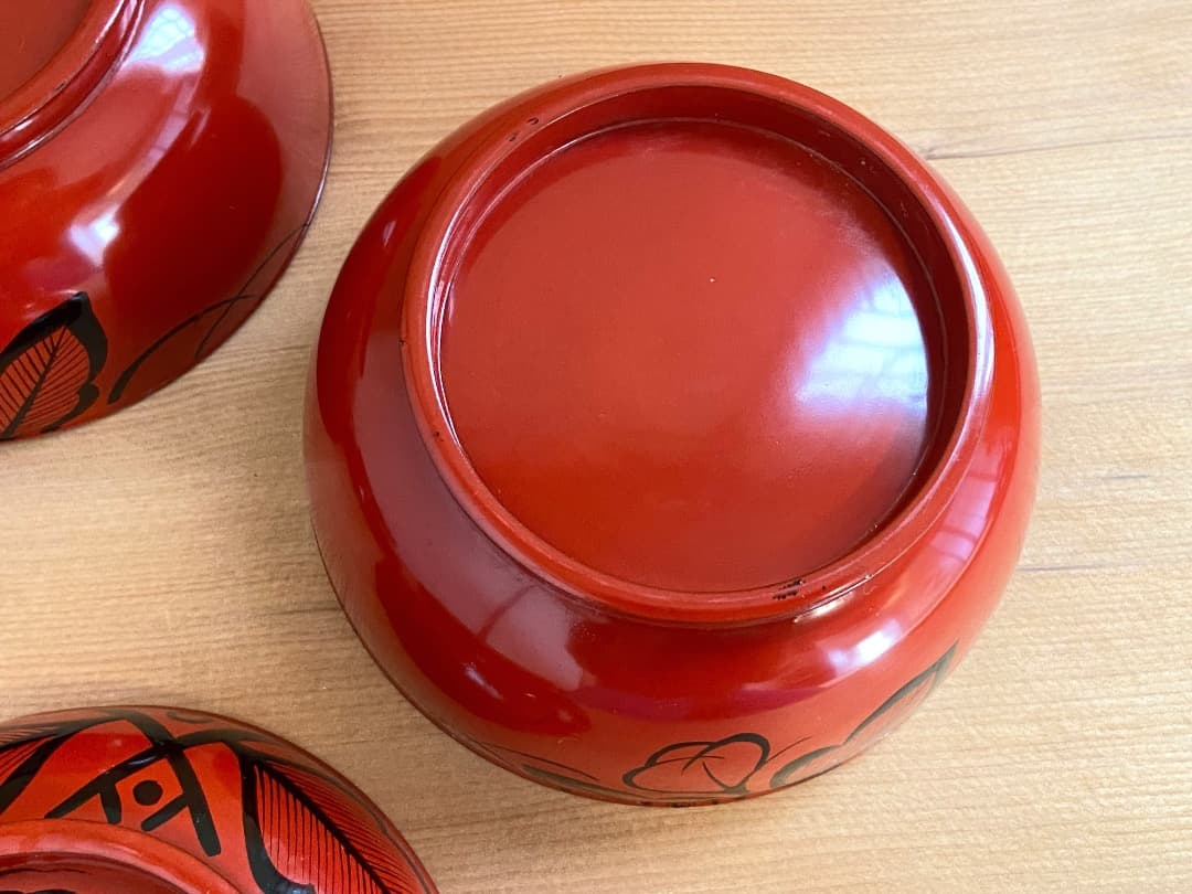 能登に伝わる古民芸 朱漆 扶養手 煮物椀 2客 / 朱漆 漆器椀 懐石椀 菓子椀