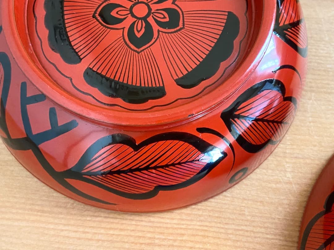 能登に伝わる古民芸 朱漆 扶養手 煮物椀 2客 / 朱漆 漆器椀 懐石椀 菓子椀