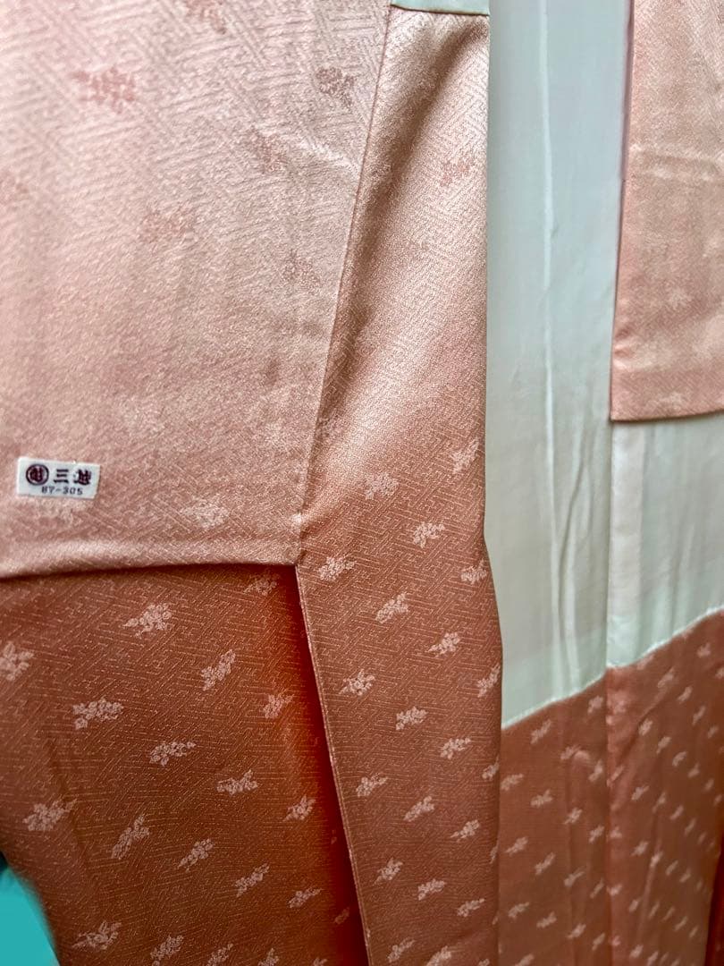 千總　訪問着　刺繍　絞り　枝垂れ桜　薄いピンク系　薄桃色　金糸　正絹