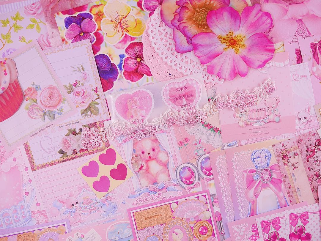 スイーツ系♡コラージュ素材set♡お花　おすそ分けファイル　A4デザインペーパー