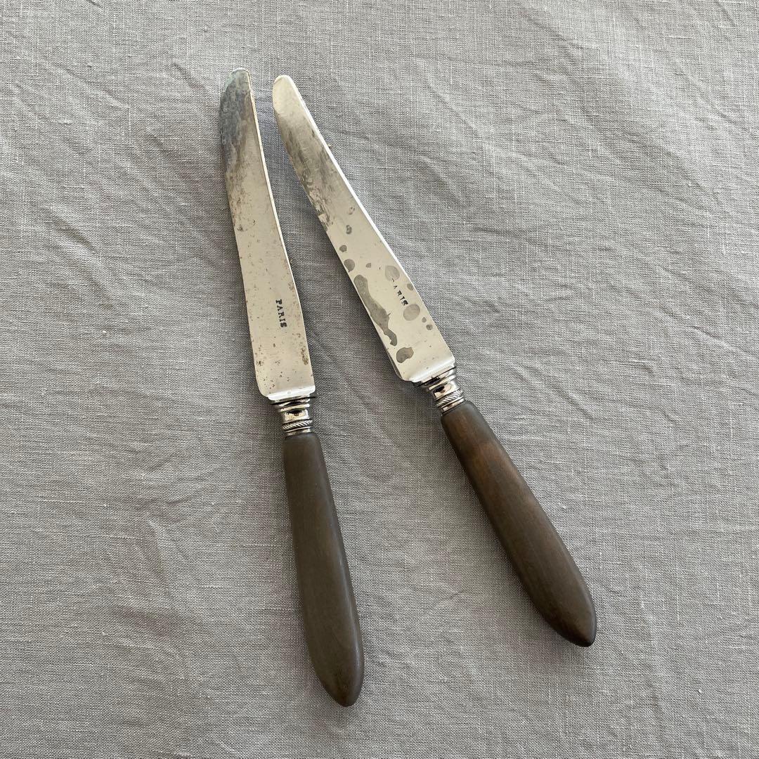 フレンチアンティーク　黒檀　エボニー　ディナーナイフ　2本セット