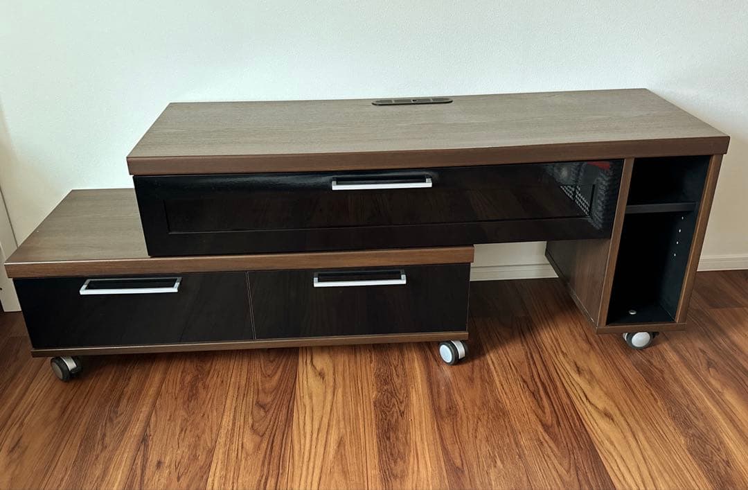 NOCE ダークブラウン テレビ台 キャスター付 二段の伸縮可能 引き出し2つ