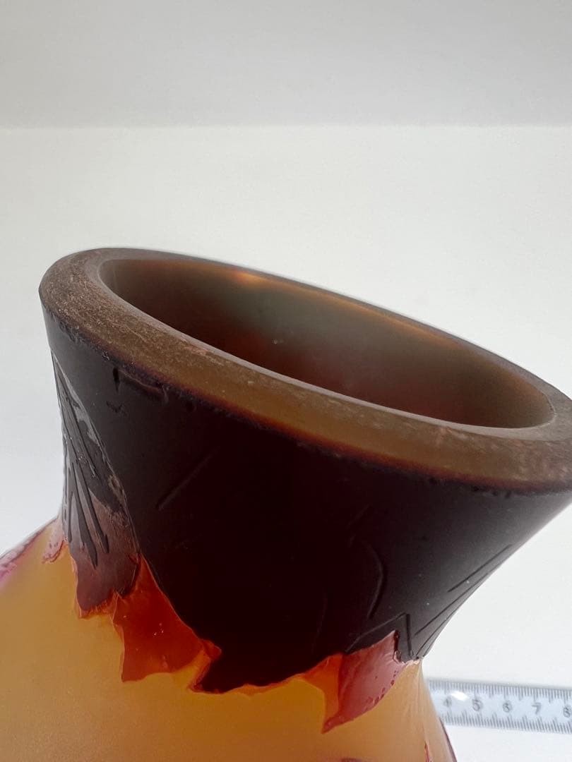 エミール・ガレ　酸化腐食彫花入　高さ13㎝ 東K8-0131☆1F タトサ