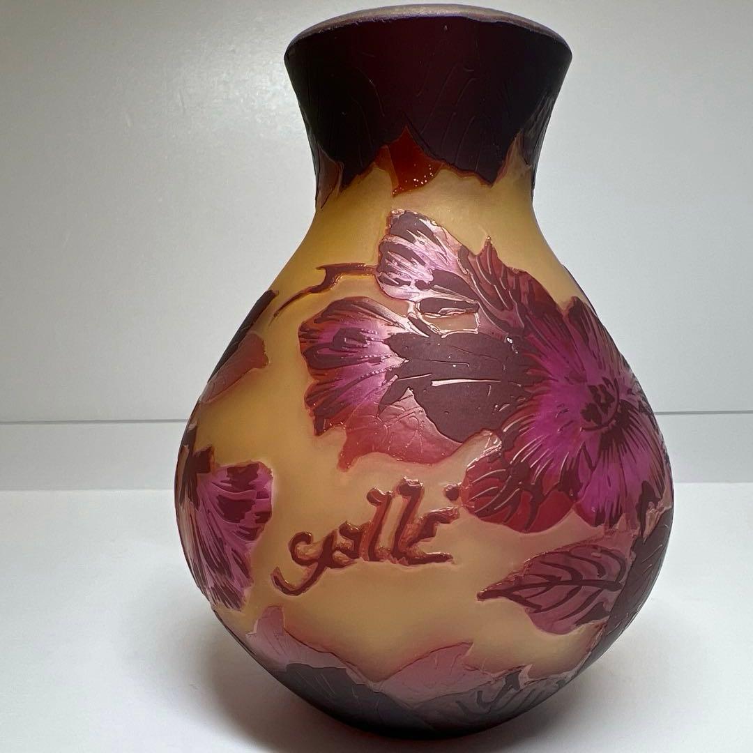 エミール・ガレ　酸化腐食彫花入　高さ13㎝ 東K8-0131☆1F タトサ