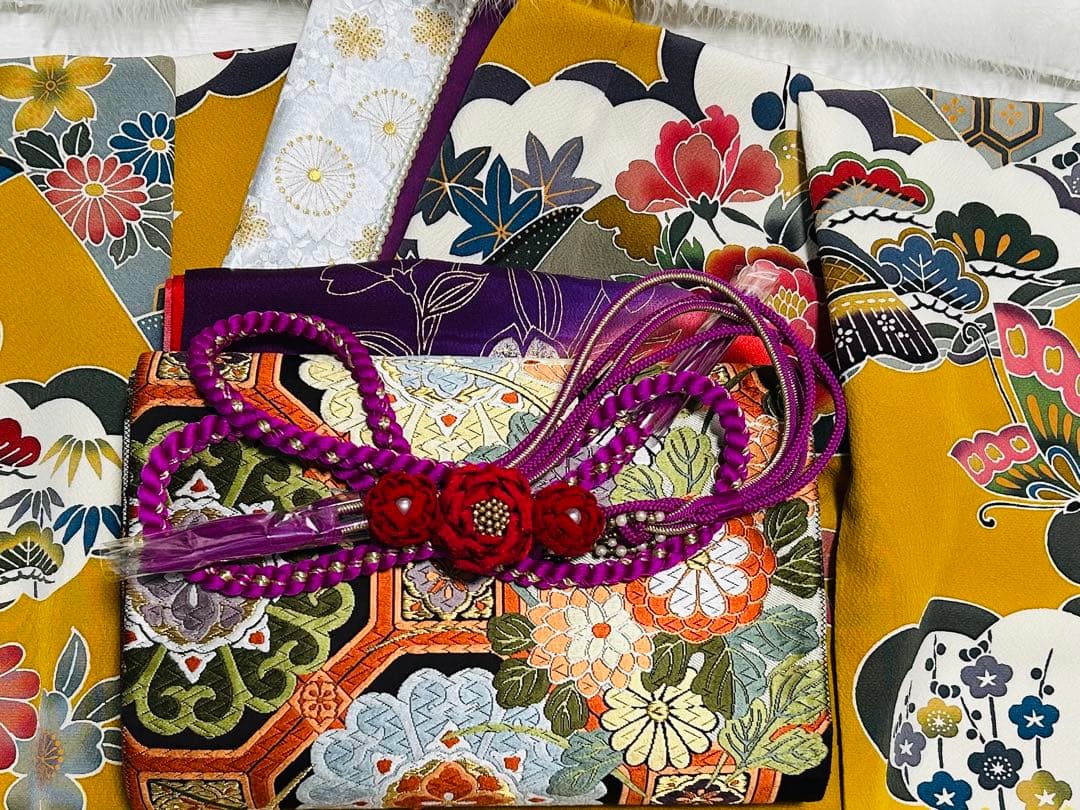 新品　最高級本振袖　京紅型巨匠宮崎良次先生作品 振袖用高級唐織袋帯　フルセット