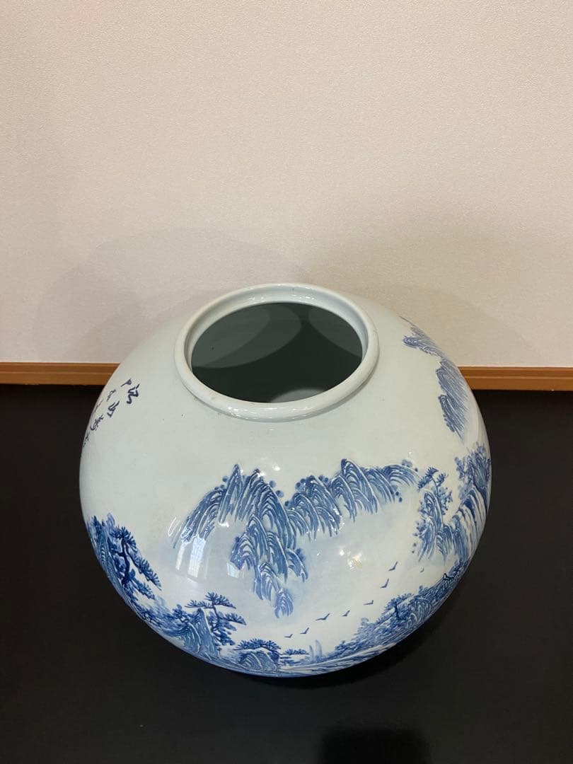 白磁　投入れ花器　1尺3寸　山水図大壺　太盛陶窯