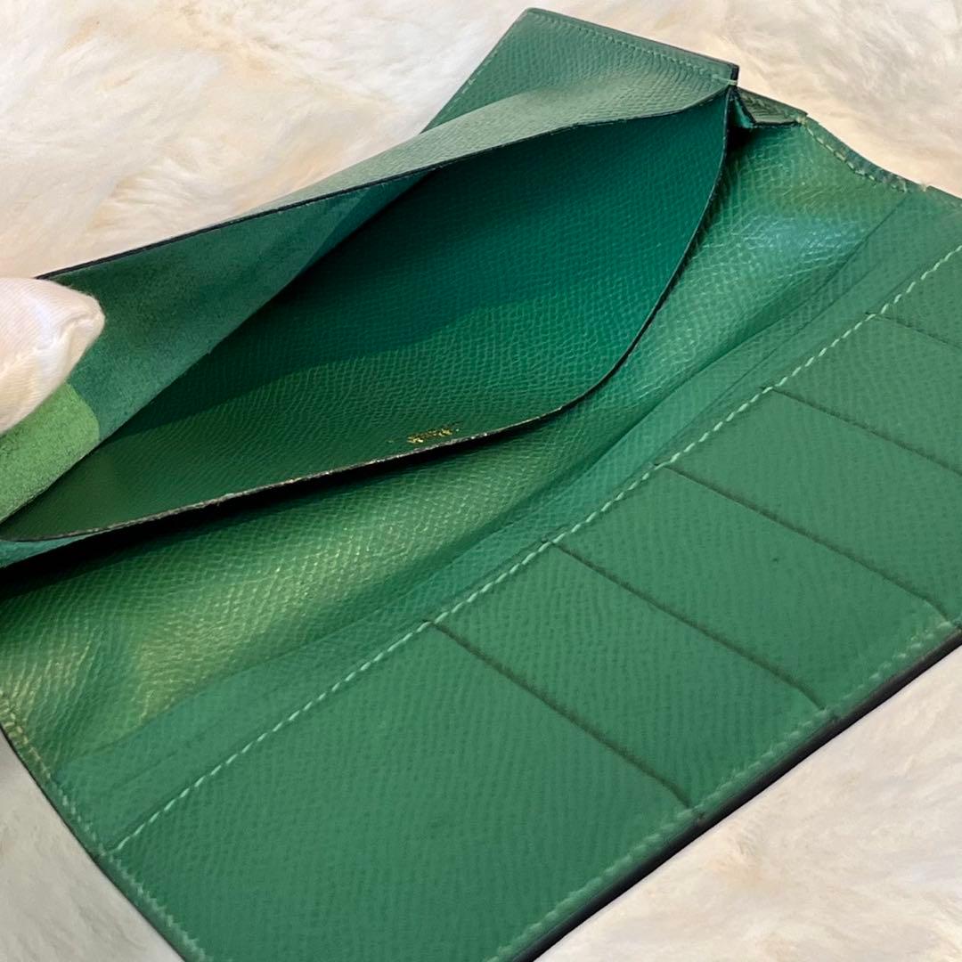 美品✨　HERMES グリーン 長財布 箱付き　⬜︎B黒印