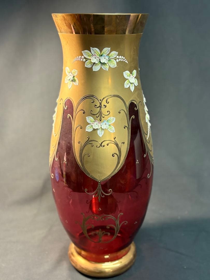 ベネチアングラスgold BOHEMIA花瓶 金彩 ボヘミアングラス ケース付き