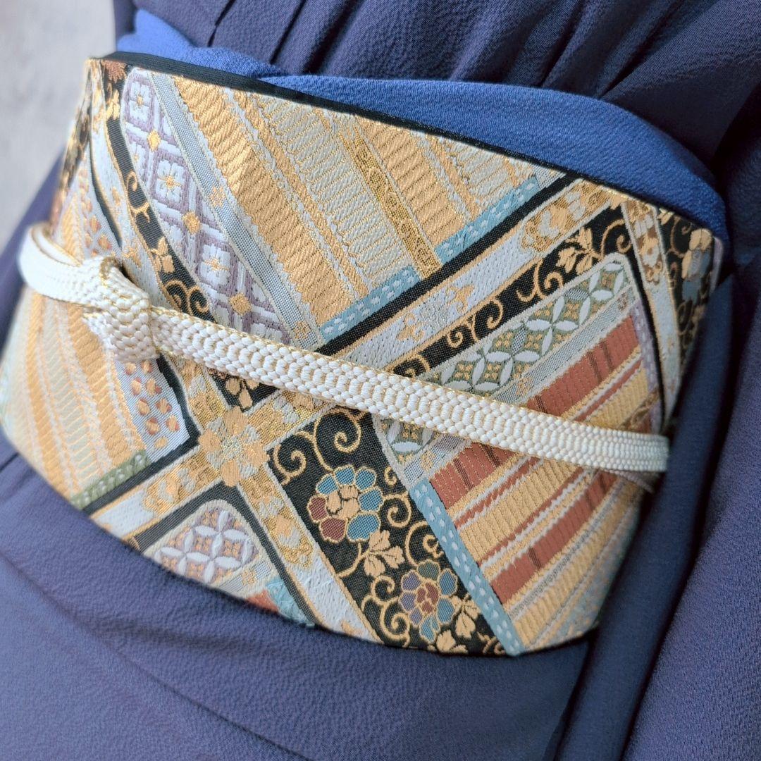 帯単品　正絹　青紫　トールサイズ　比翼仕立て　O5