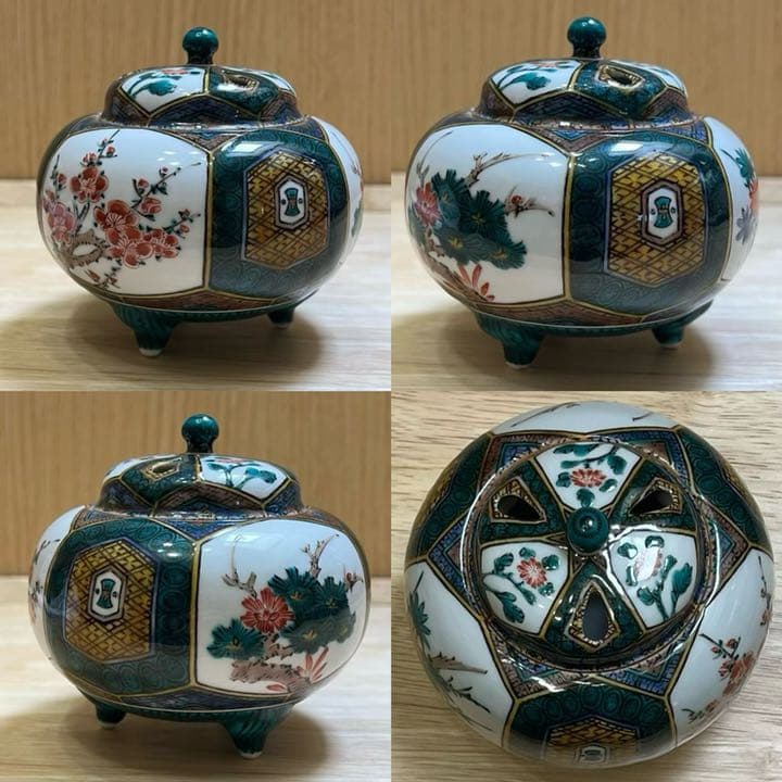 九谷焼　三代三ツ井為吉造　亀甲松竹梅　香炉