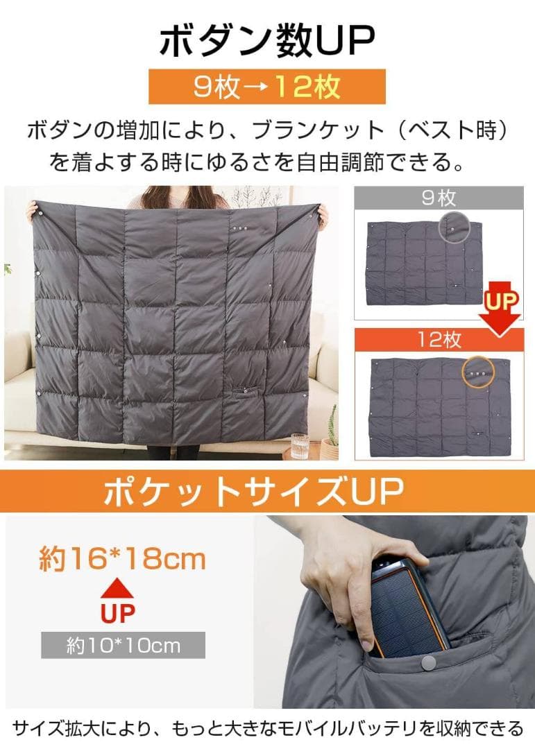 ポータブル電気毛布 USB給電 5WAY使用