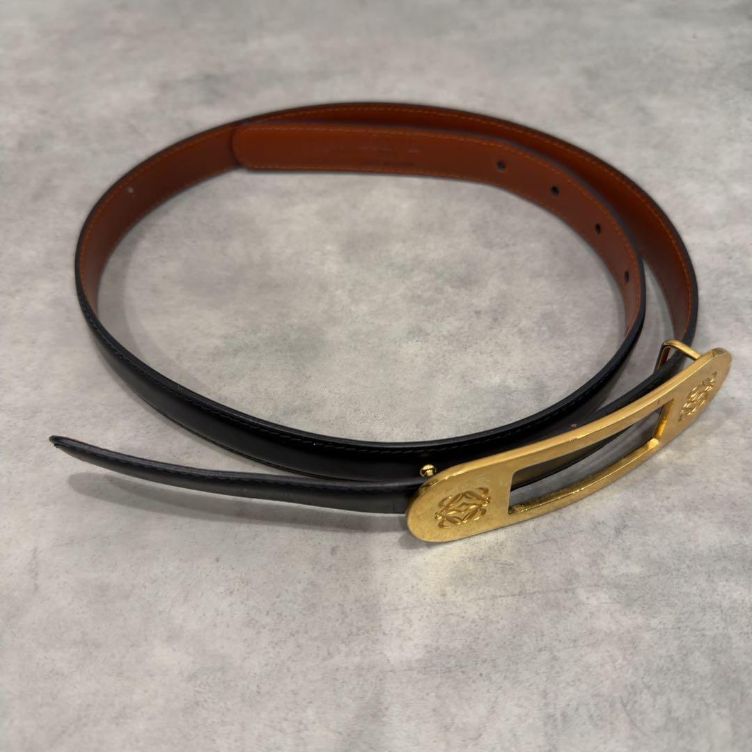 【LOEWE】アナグラム バックル レザーベルト ゴールド28-70 スペイン製