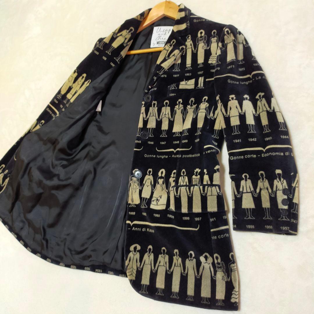 90'S　イタリア製　MOSCHINO　総柄　ベルベットテーラードジャケット
