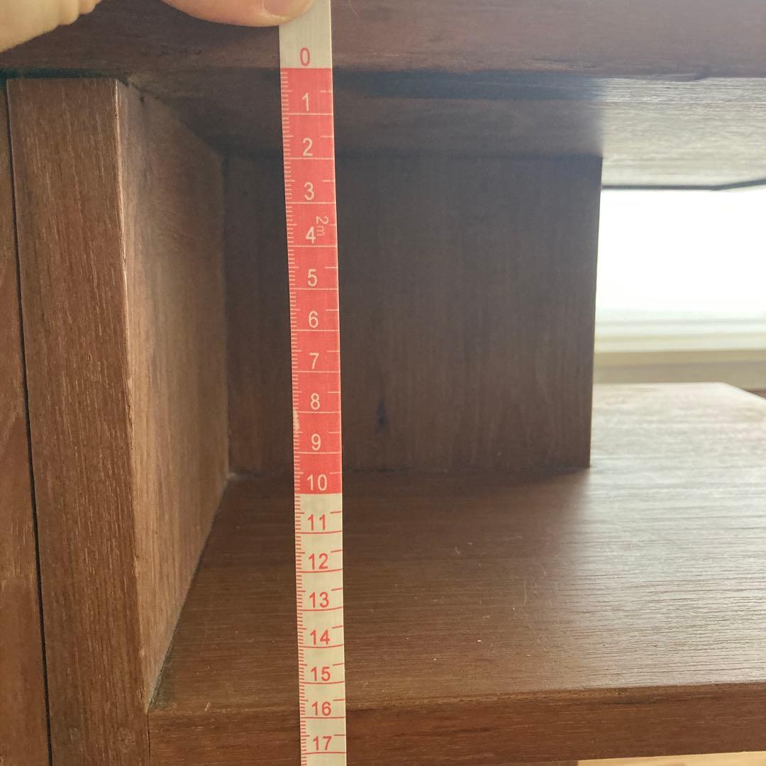 木製サイドテーブル 棚、扉付き ブラウン