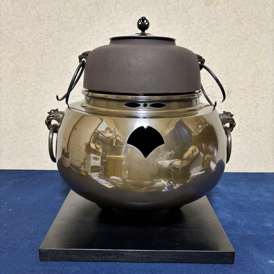 風炉/茶釜/電熱器/唐銅鬼面風炉釜/野々田製電熱器/敷板/茶道具/お点前道具