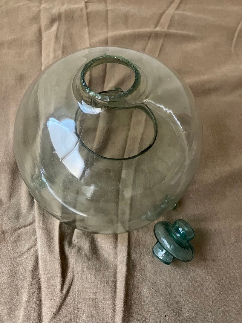 ガラス製ハエ取り器　蓋付き　古道具