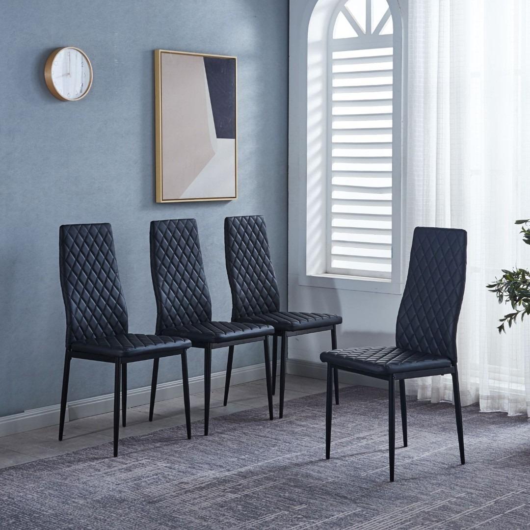 ダイニングチェア 4脚セット PUレザー イス 食卓椅子 菱形 レトロ 北欧