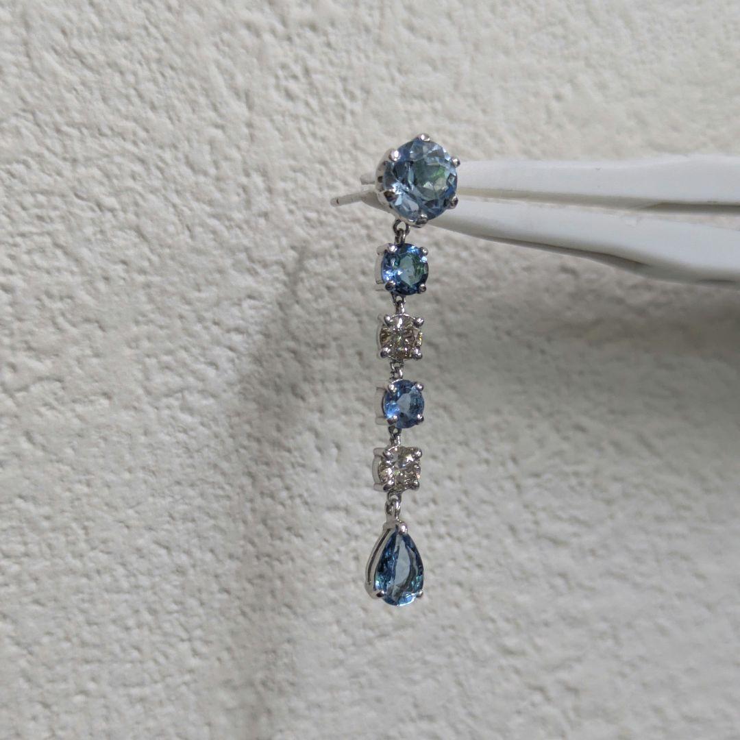 PT900 アクアマリン ダイヤモンド 6連 ピアス 片側 半ペア