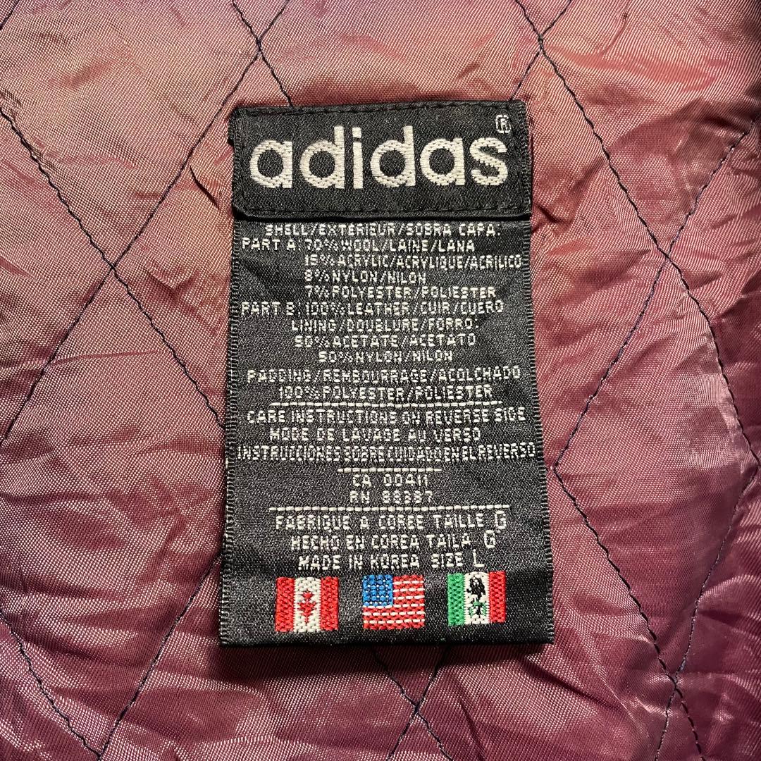 ビンテージ　アディダス　スタジャン　袖レザー　古着　80s 本革　刺繍　L