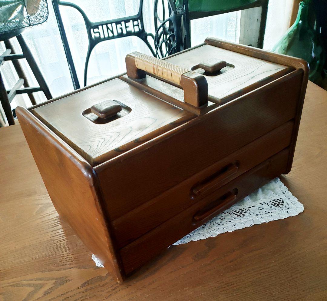 アンティーク レトロ 木製 ソーイングボックス 裁縫箱