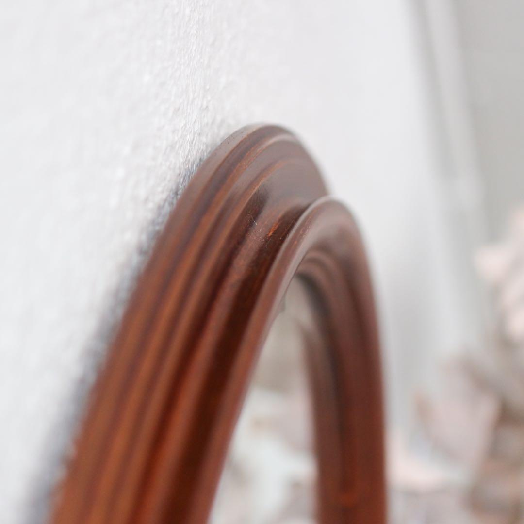 オーバル型 ウォールミラー　ブラウン 木製 楕円形 壁掛け鏡